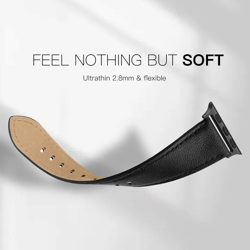 EDIMENS Leather Bands Compatible with Apple Watch 42mm 44mm Band Men Women, Vintage Genuine Leather Wristband Replacement Band Compatible for Apple Watch iwatch Series 6 5 4 3 2 1, SE Sports & Edition - Image 5